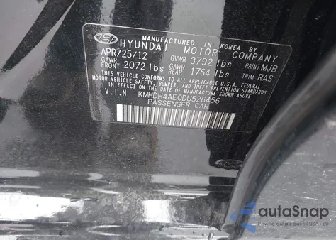 2013 Hyundai Elantra Limited из США, поврежденный, VIN KMHDH4AE0DU526456